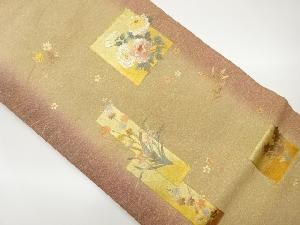 金彩色紙に花々模様刺繍名古屋帯